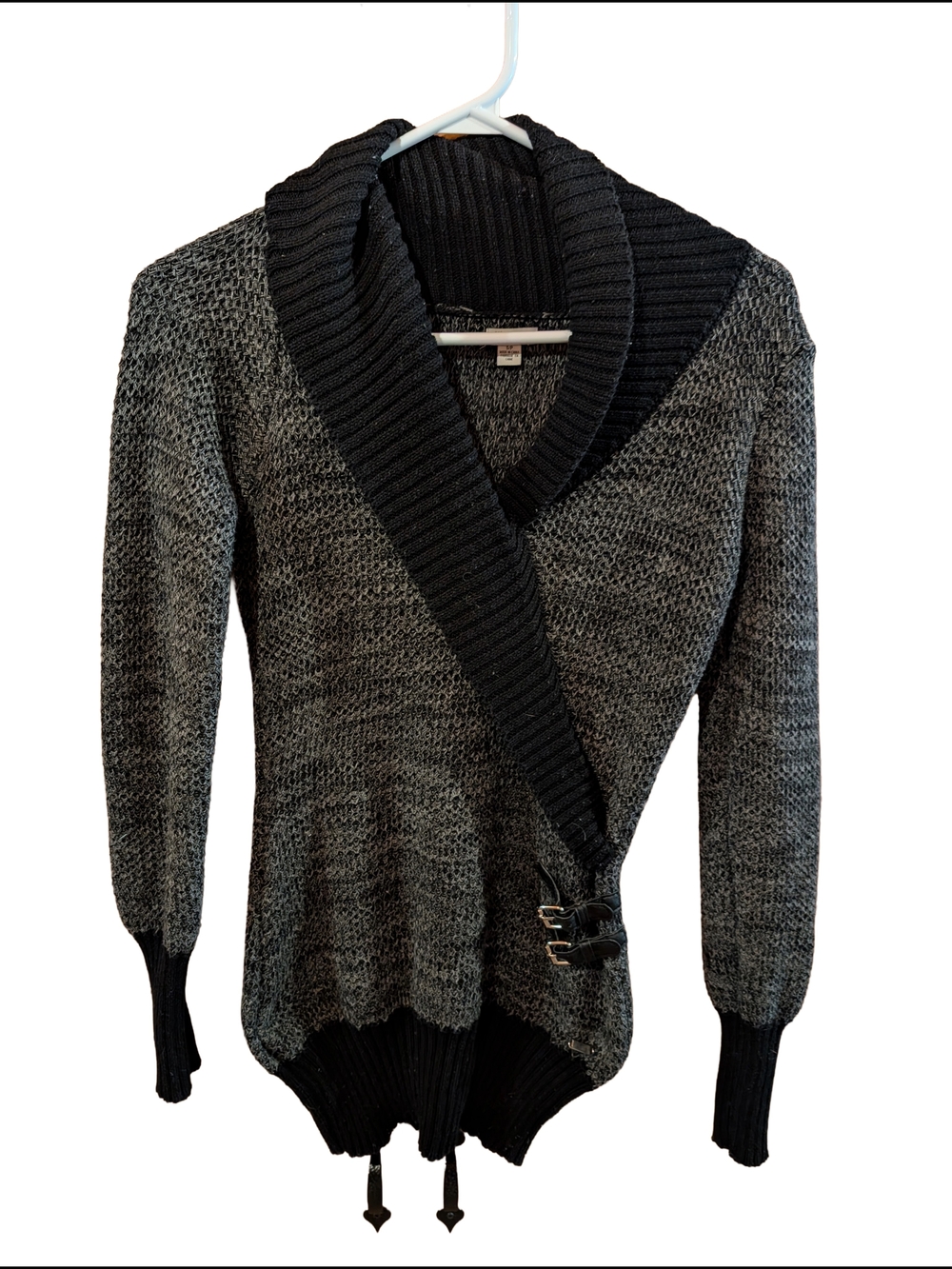 Guess Two-Tone Shawl Collar Knit Cardigan - Black and Gray
